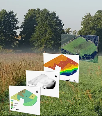 vor einer Landschaft werden Grafiken mit Aufnahmen in verschiedenen Versionen dieser Landschaft gezeigt.