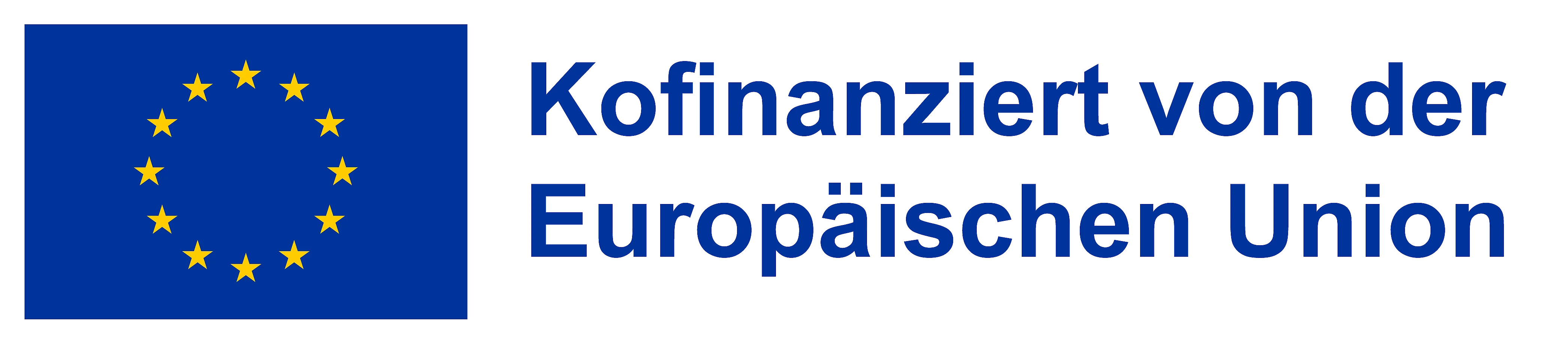 Bildwortmarke zeigt das EU-Flaggensymbol blau mit gelben Sternen und dem Schriftzug „Kofinanziert von der Europäischen Union“.