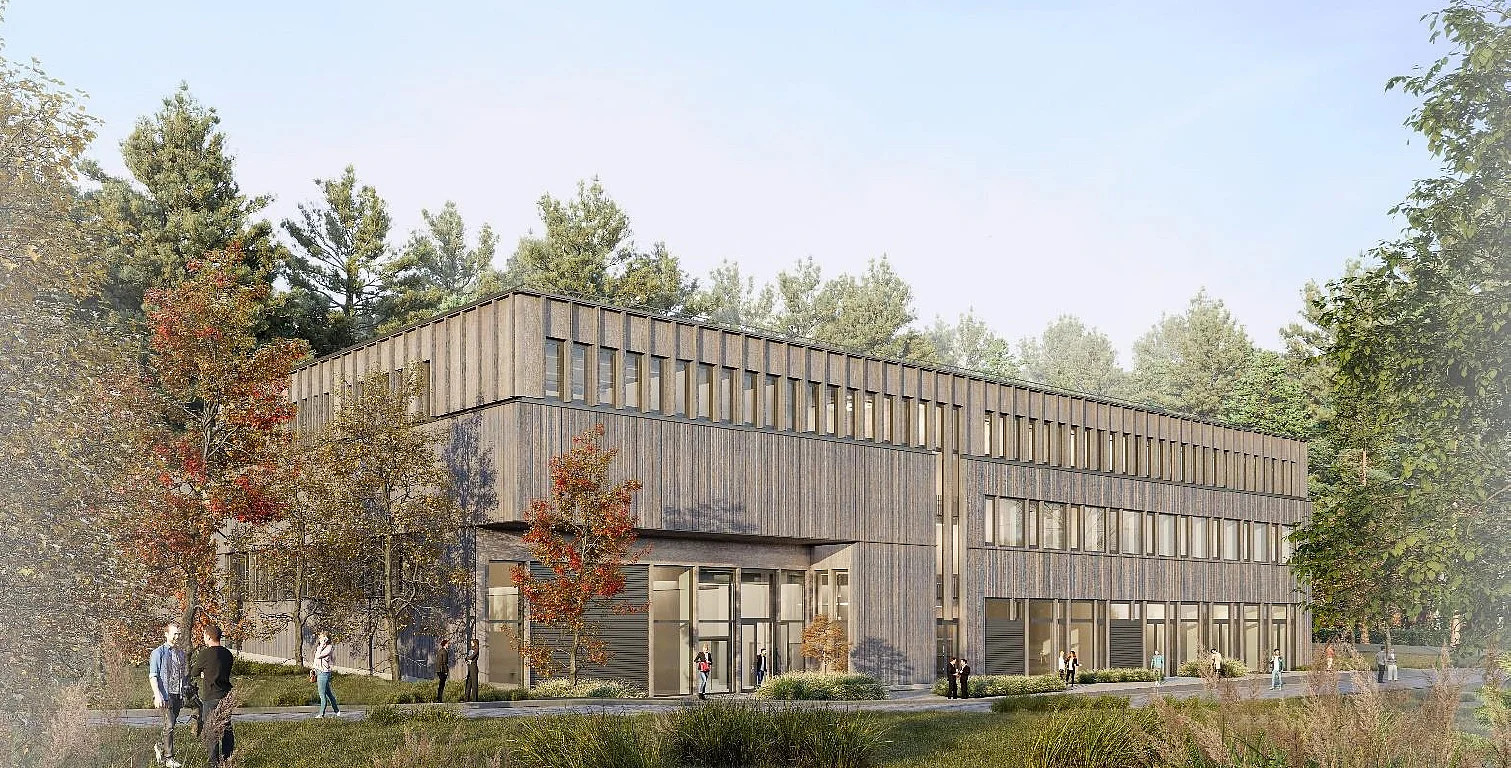 Bauvisualisierung vom Neubau des Verbundlabors auf dem Waldcampus