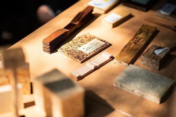 verschiedene Holzarten und Holzwerkstoffe sind auf einer Unterlage