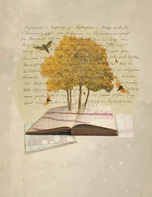 ein Baum kommt aus dem Buch